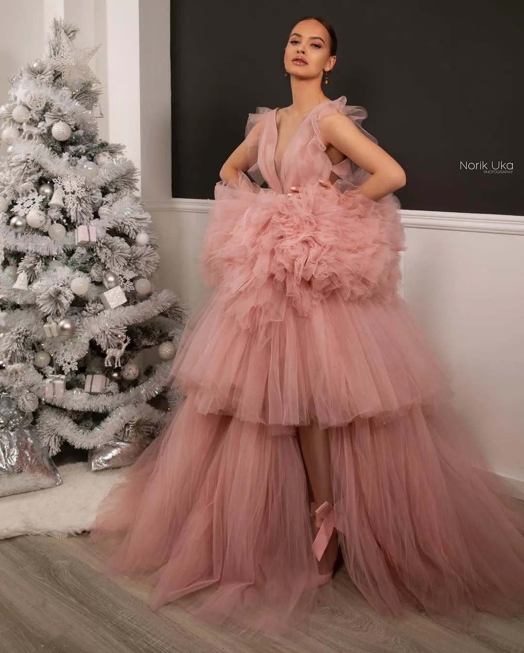 Kinslee V-Neck Pink Dress Evening Dress