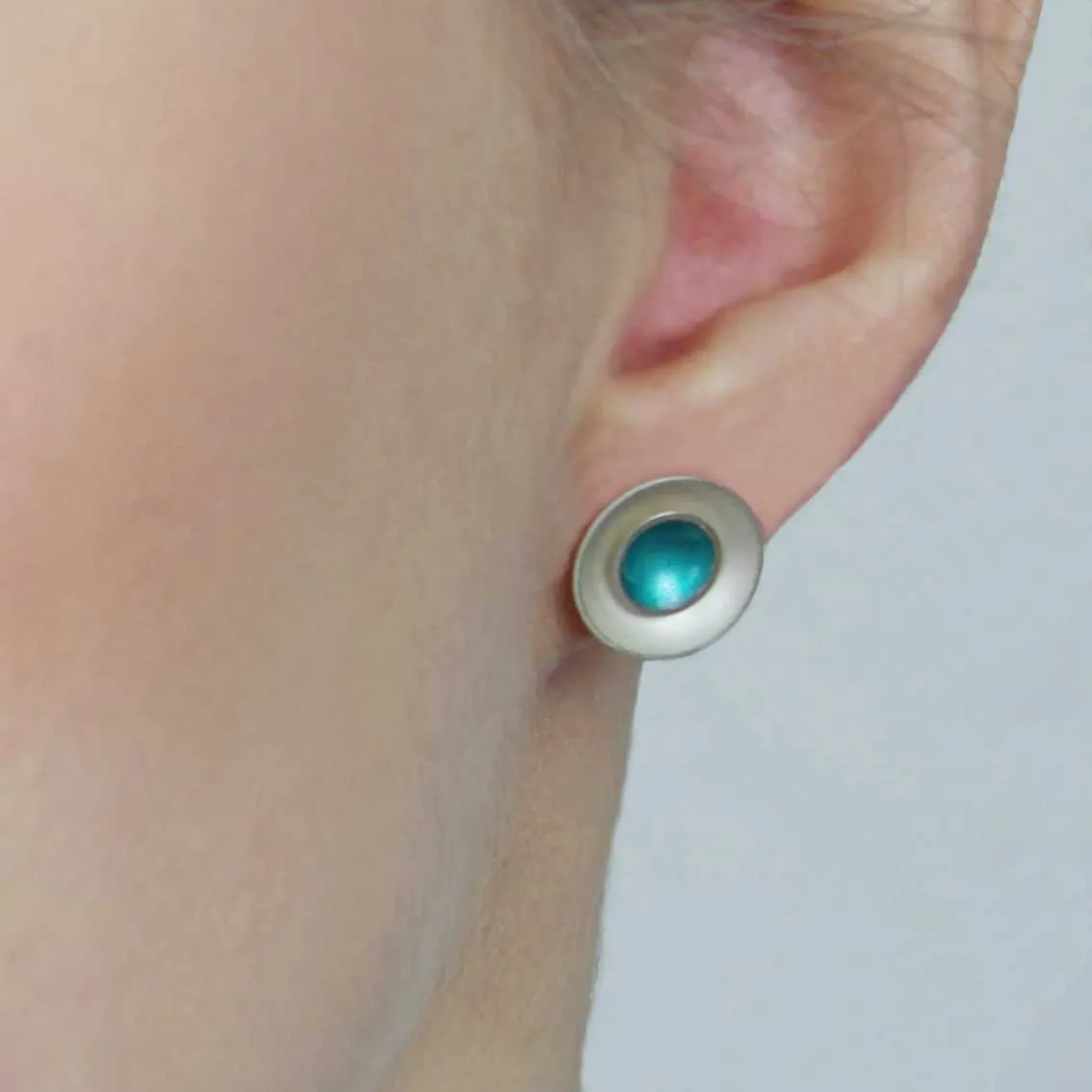 Large Enamel and Silver Target Studs Earrings - Inner Enamel