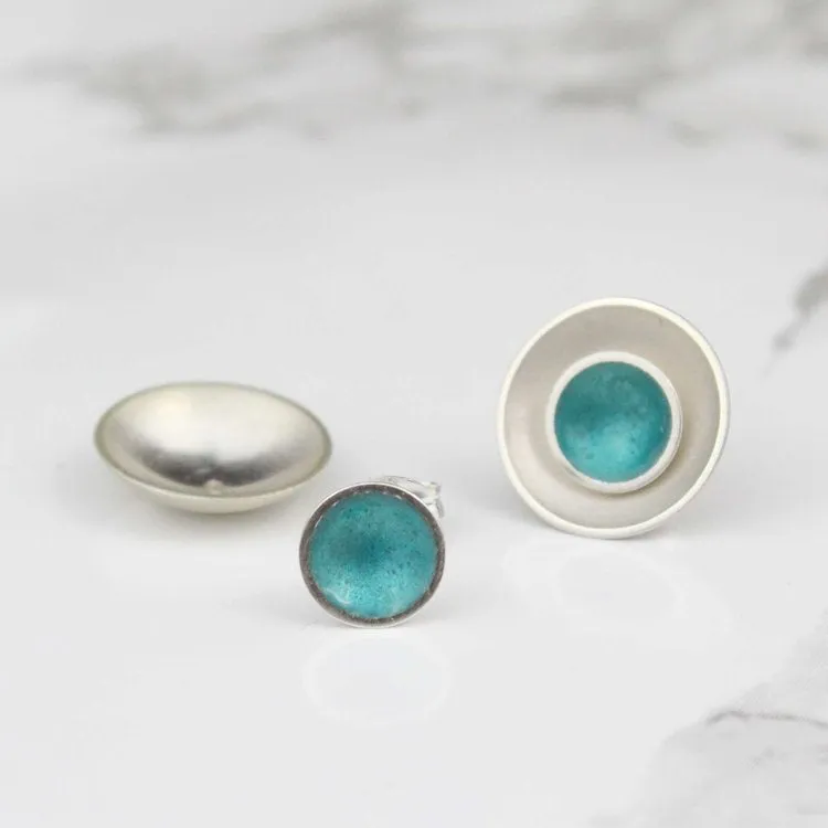 Large Enamel and Silver Target Studs Earrings - Inner Enamel