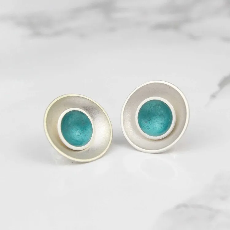 Large Enamel and Silver Target Studs Earrings - Inner Enamel