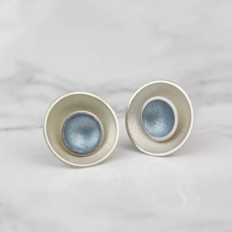 Large Enamel and Silver Target Studs Earrings - Inner Enamel