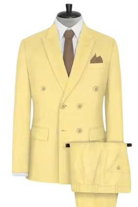 Light Yellow Slim fit 2 piece Double Breasted Suit