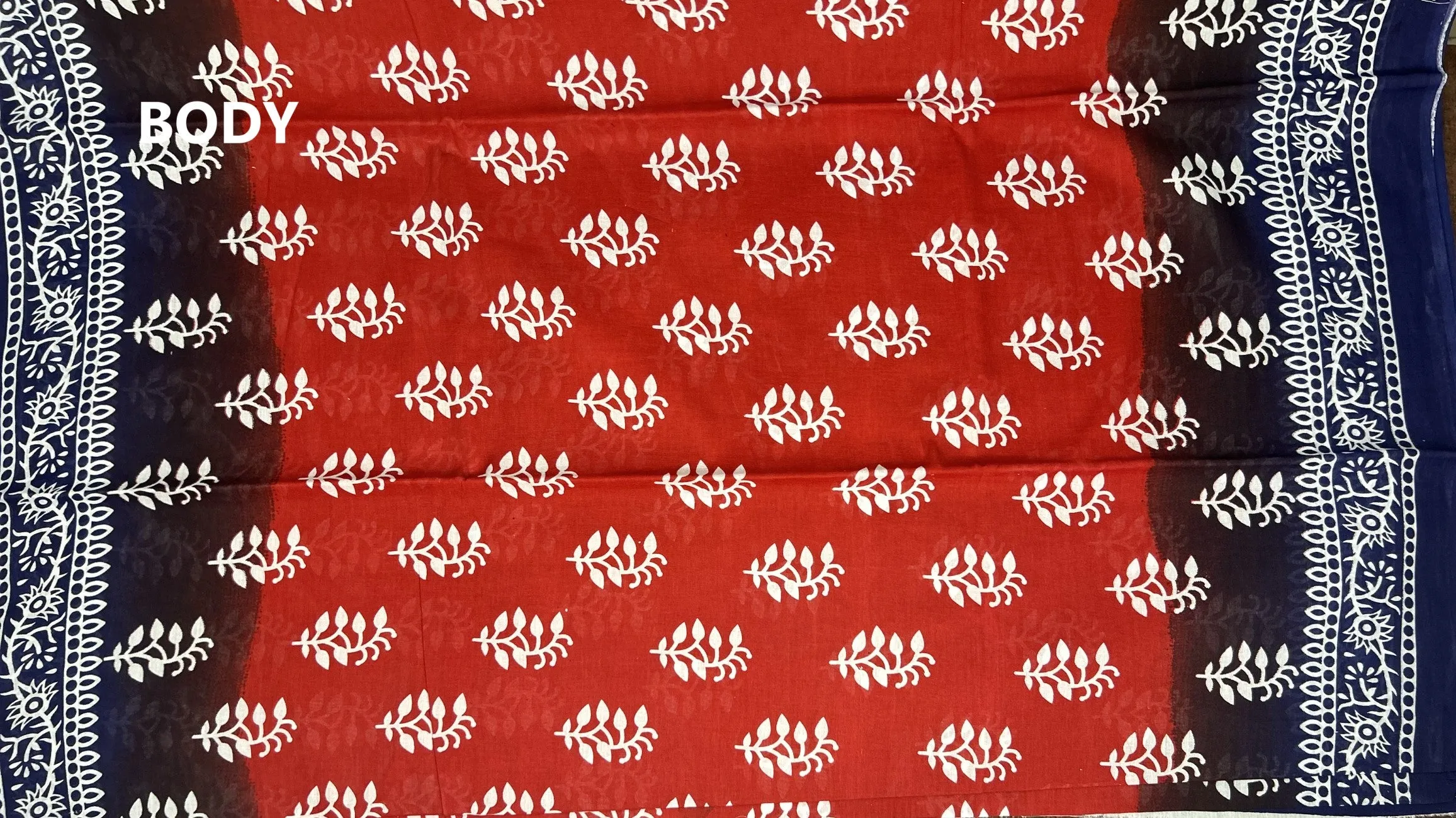 Maroon Red Hand Block Printed Mulmul Saree Blue Border