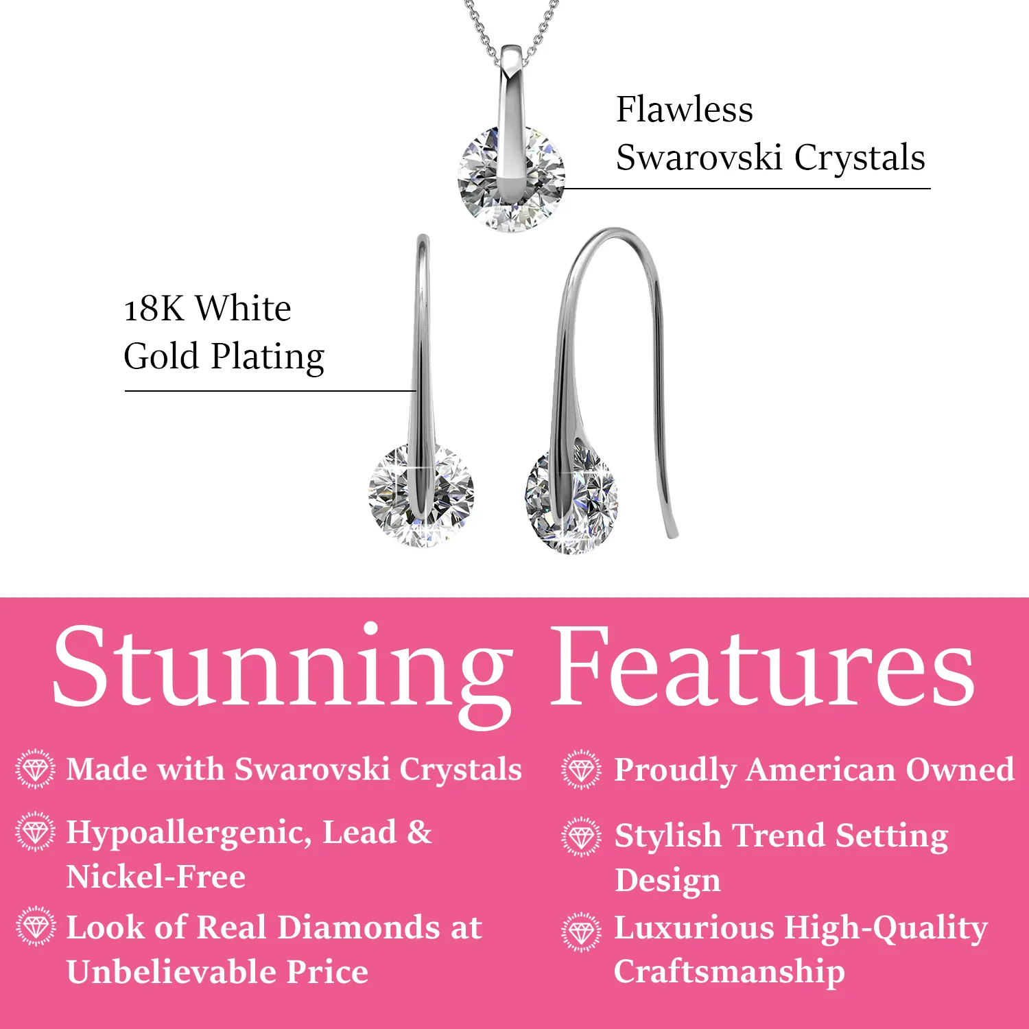 McKayla 18k White Gold Necklace and Earrings Jewelry Set with Crystals