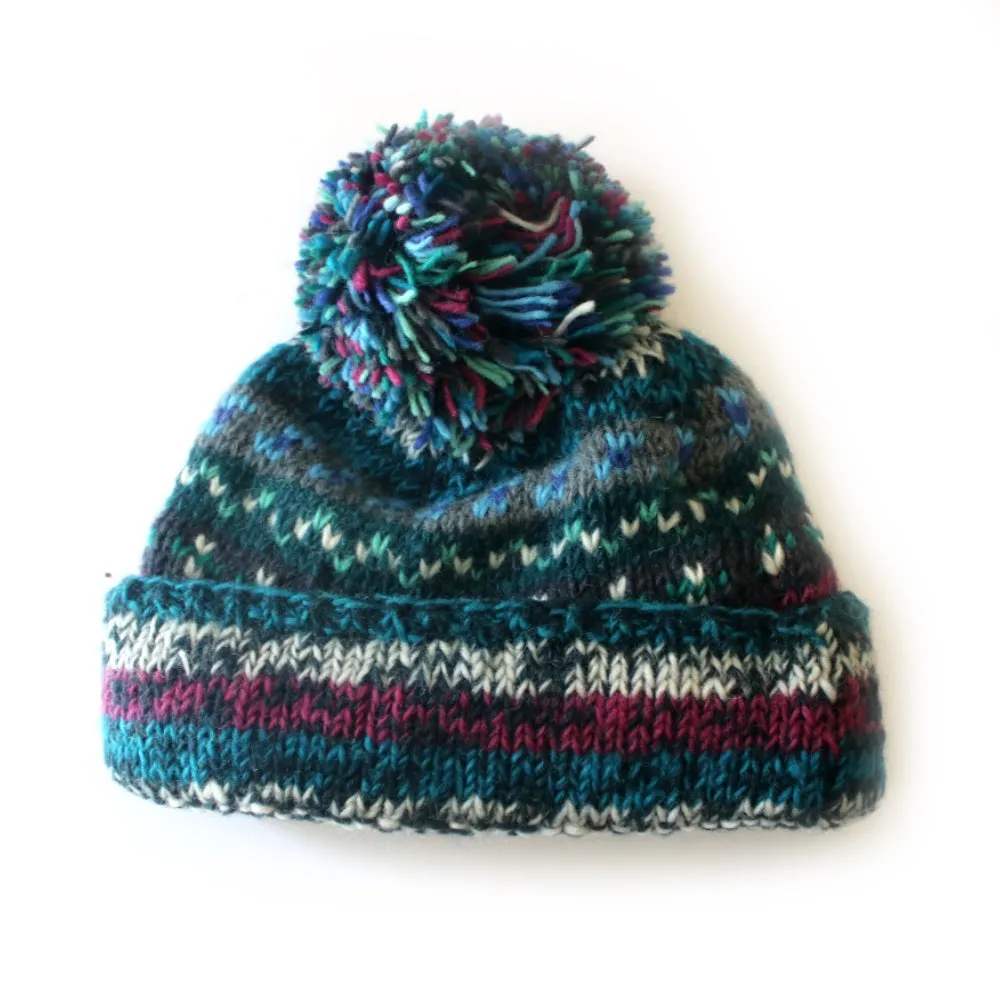 nordic knit wool bobble hat