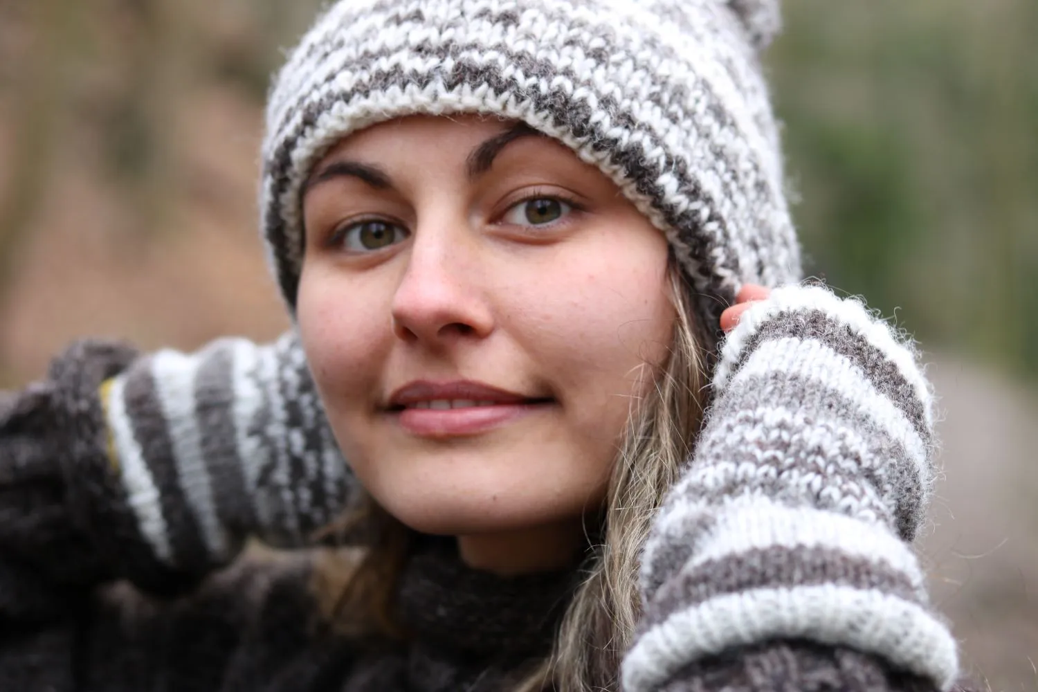 nordic knit wool bobble hat