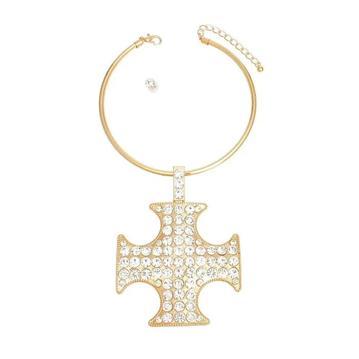 Exquisite Pendant Stone Cross Pattee Necklace for Women - Luxury Jewelry Accessory