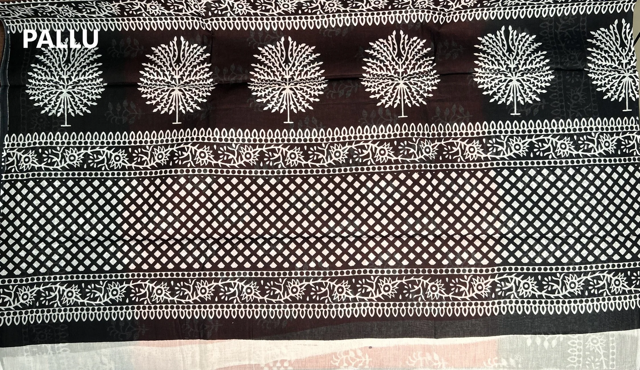 Red Hand Block Printed Mulmul Saree Black Border