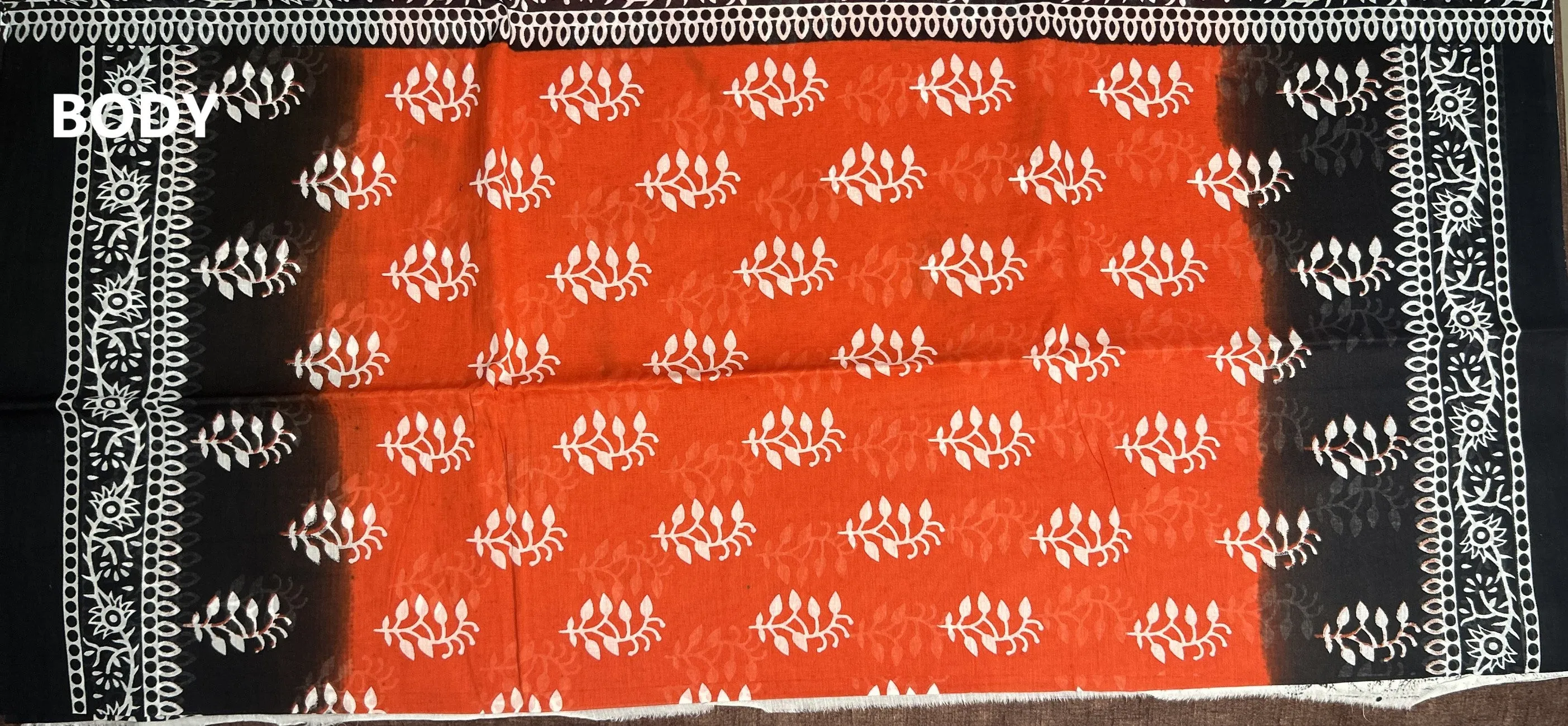 Red Hand Block Printed Mulmul Saree Black Border