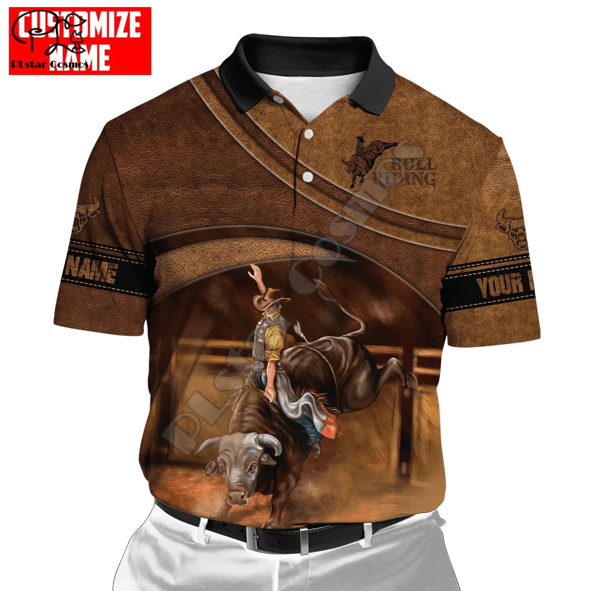 Rodeo Bull Riding Cowboy Tattoo 3DPrint Casual Polo Shirts