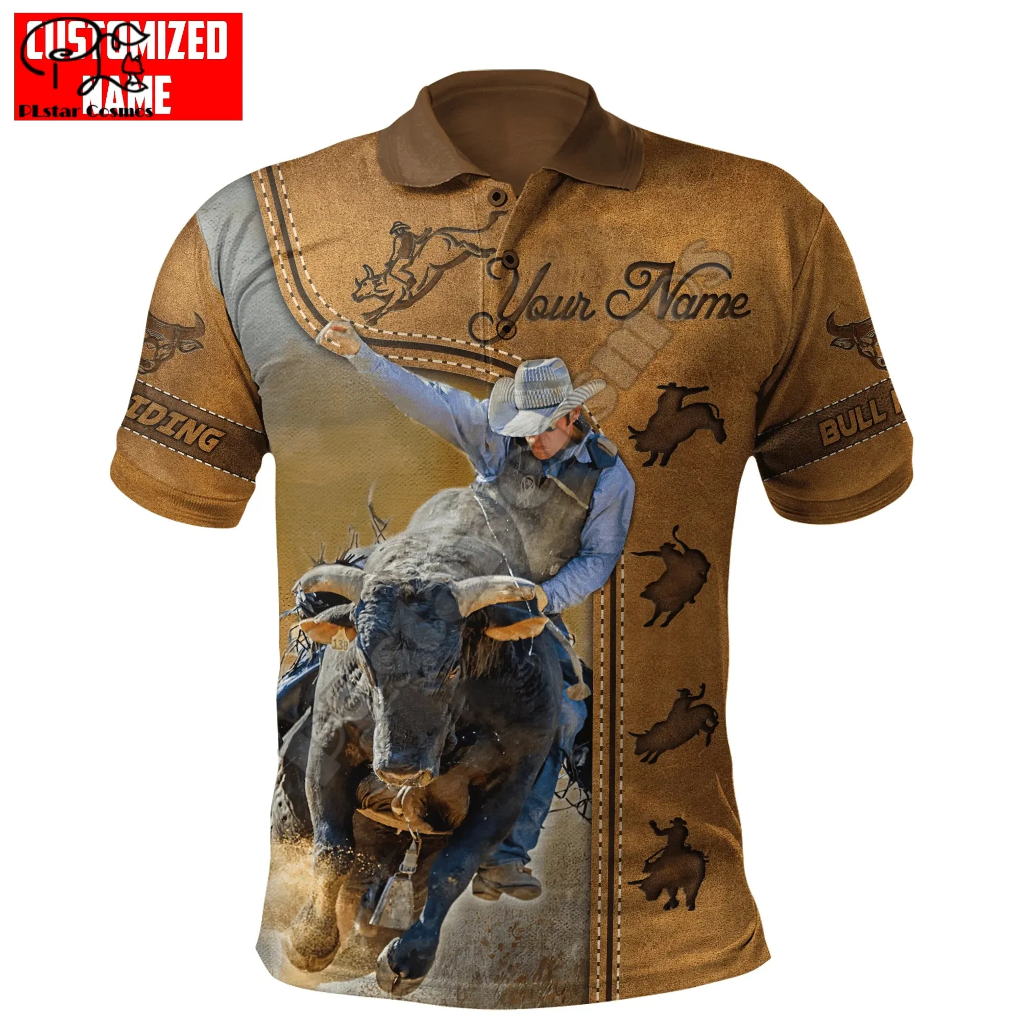Rodeo Bull Riding Cowboy Tattoo 3DPrint Casual Polo Shirts