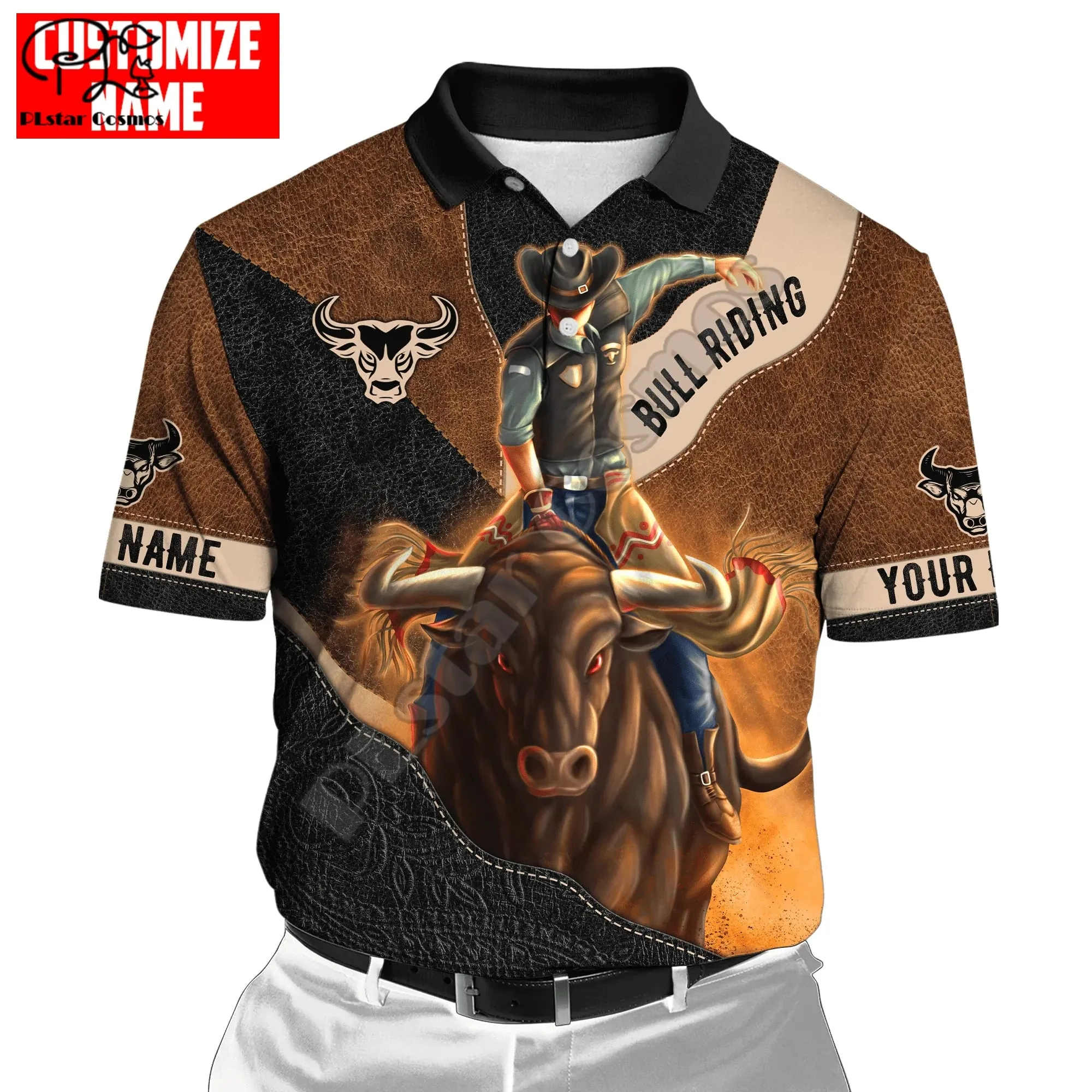 Rodeo Bull Riding Cowboy Tattoo 3DPrint Casual Polo Shirts