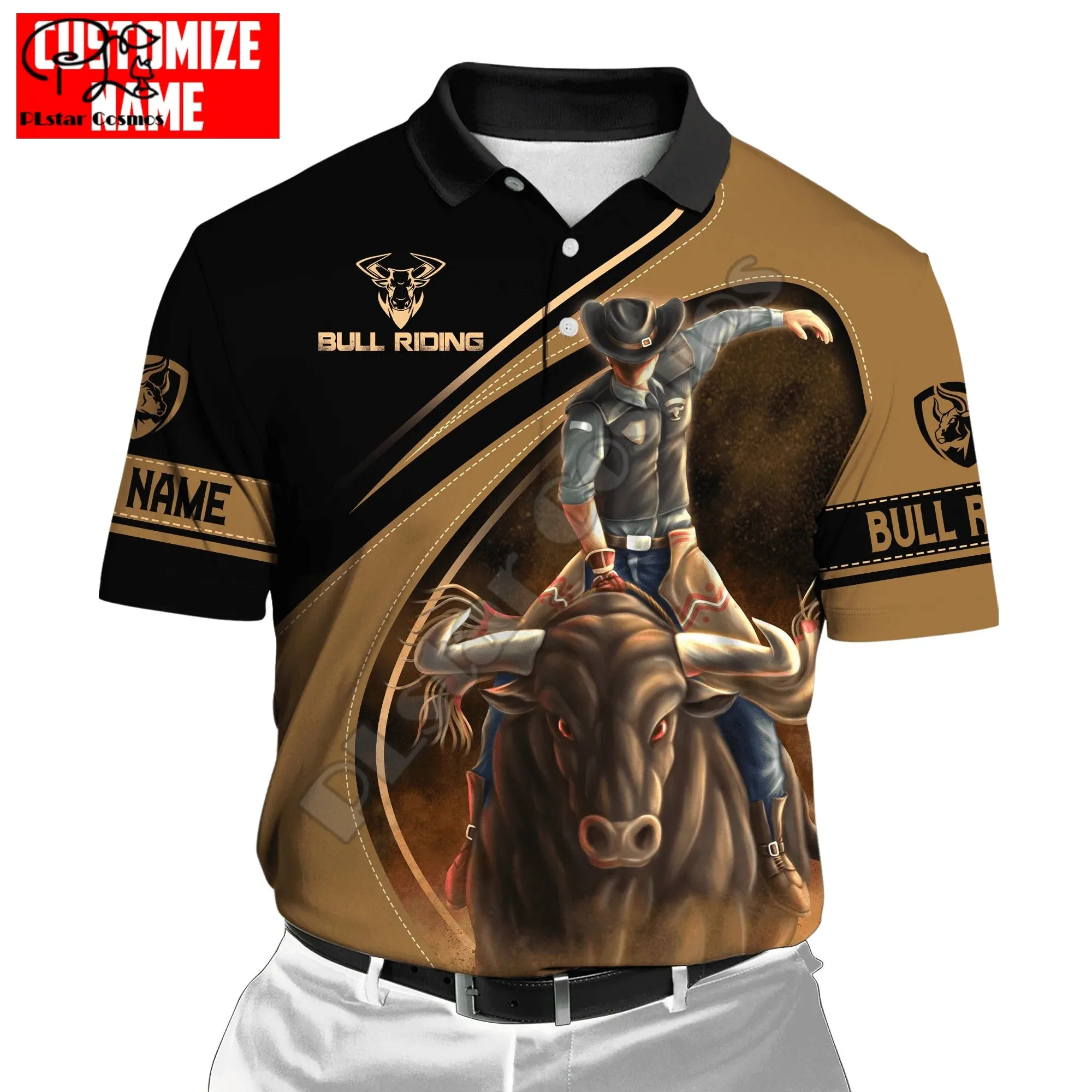 Rodeo Bull Riding Cowboy Tattoo 3DPrint Casual Polo Shirts