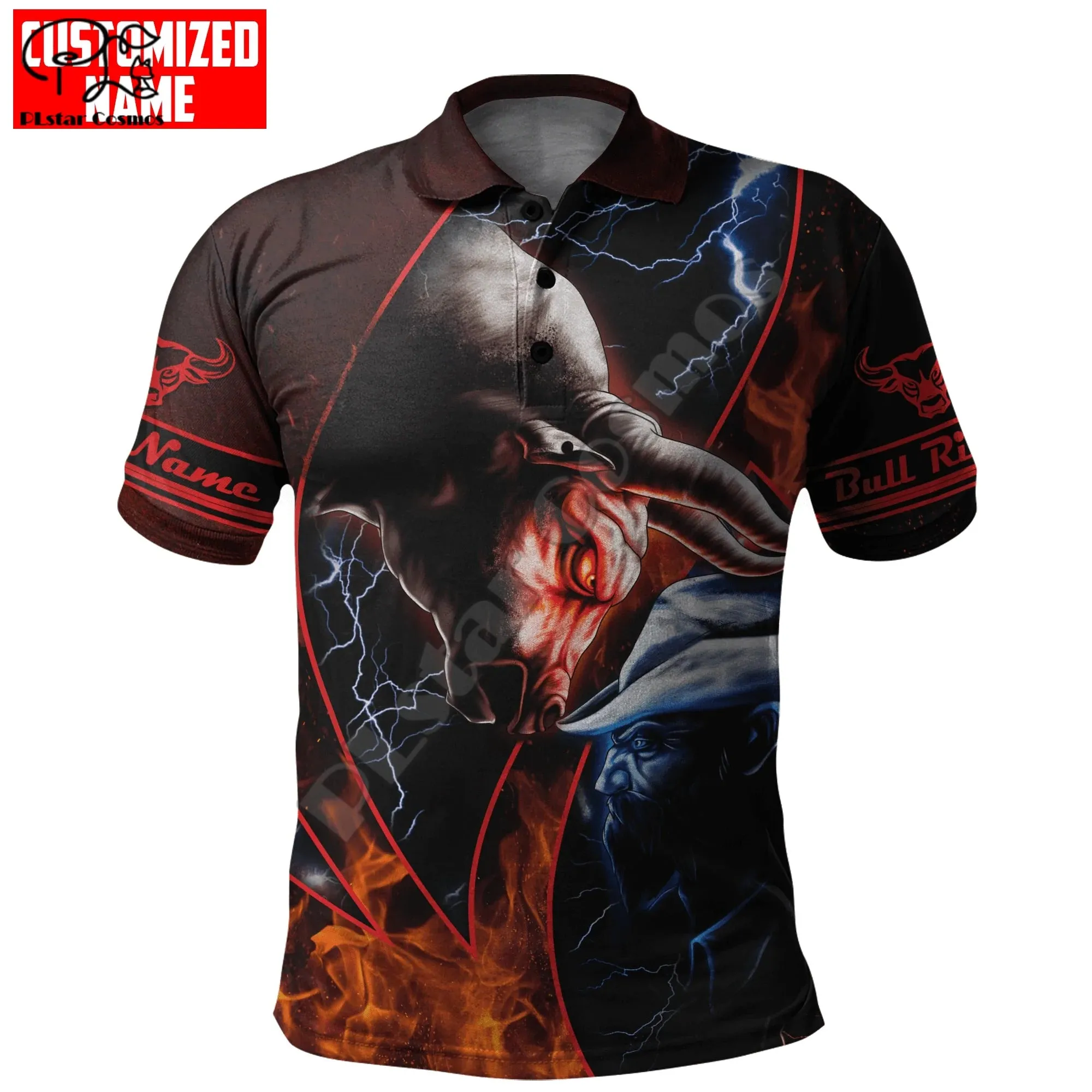 Rodeo Bull Riding Cowboy Tattoo 3DPrint Casual Polo Shirts