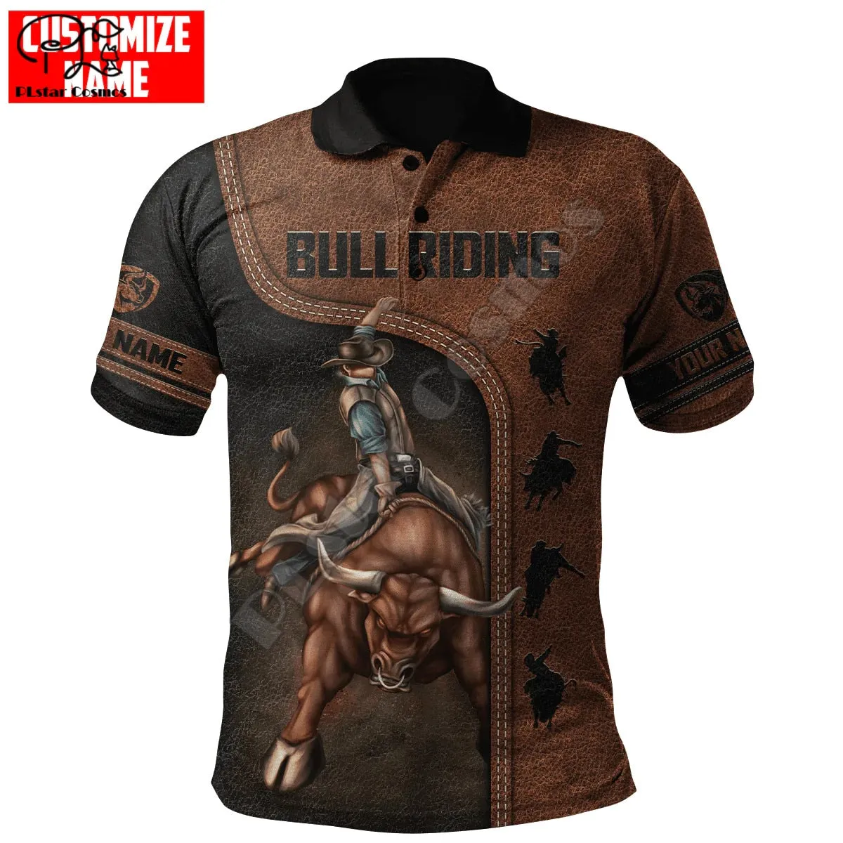 Rodeo Bull Riding Cowboy Tattoo 3DPrint Casual Polo Shirts