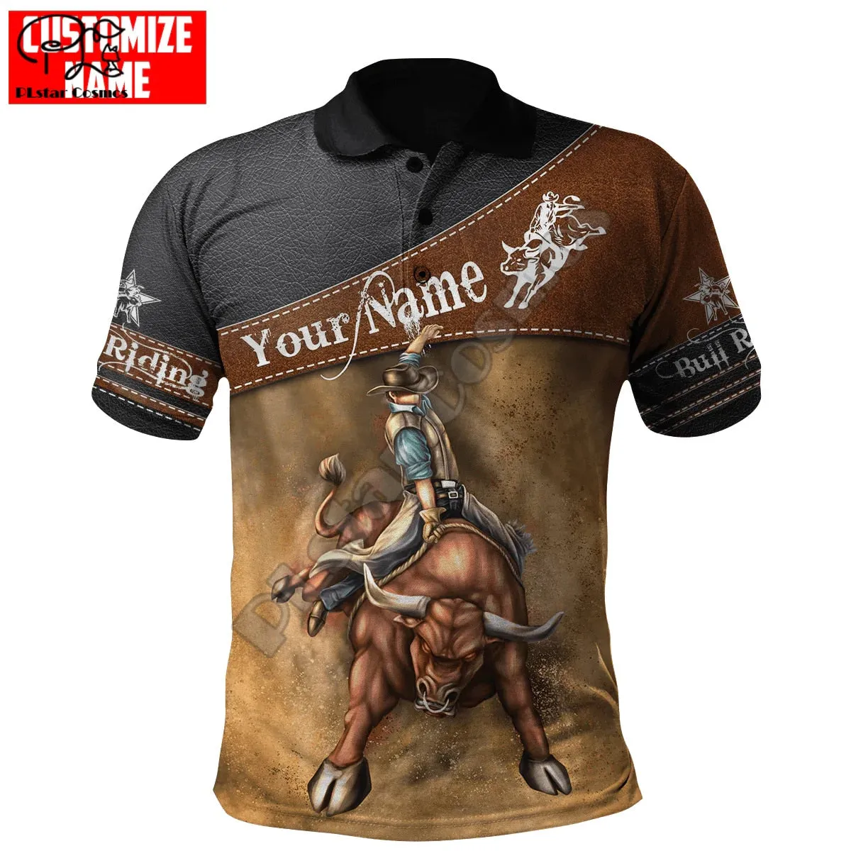 Rodeo Bull Riding Cowboy Tattoo 3DPrint Casual Polo Shirts