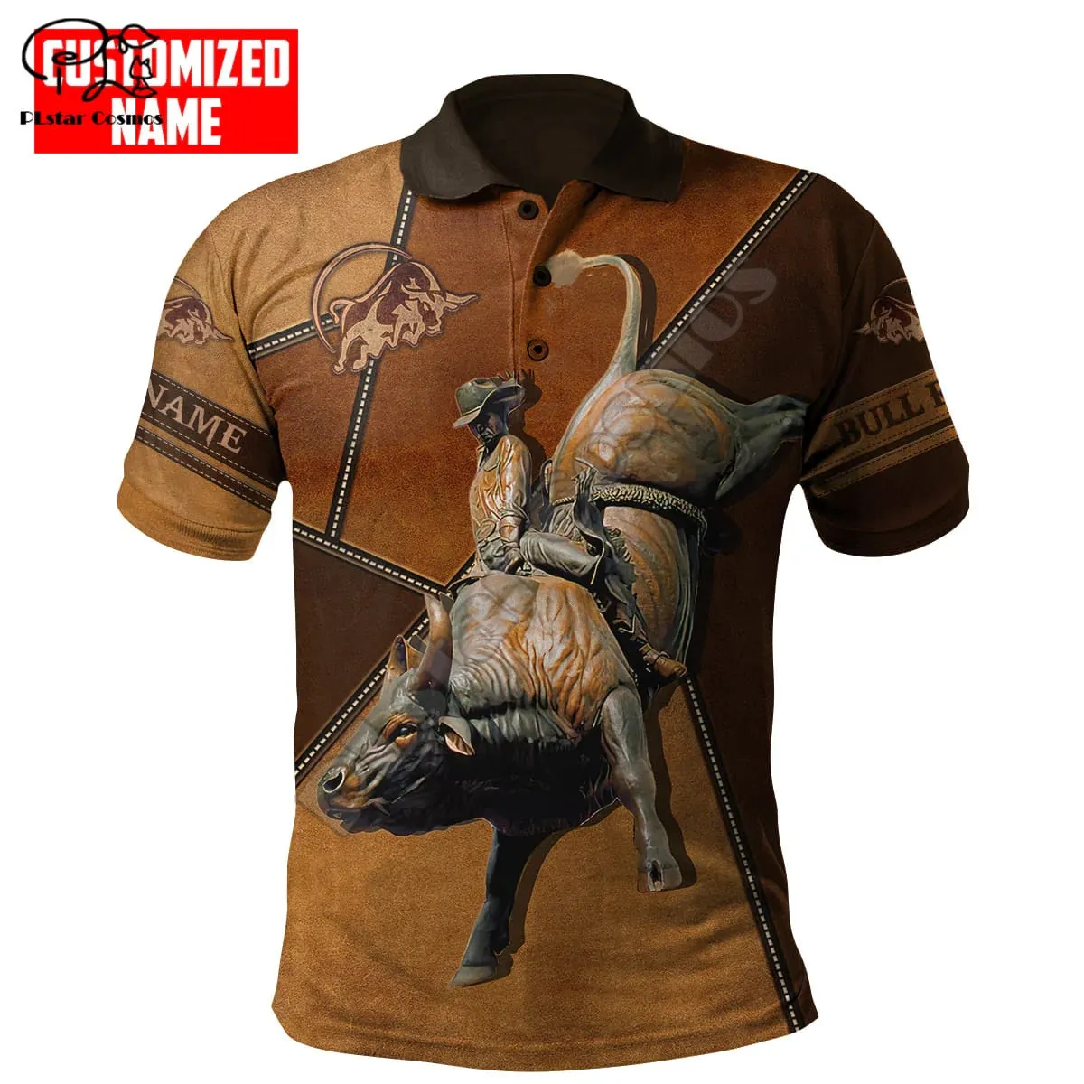 Rodeo Bull Riding Cowboy Tattoo 3DPrint Casual Polo Shirts