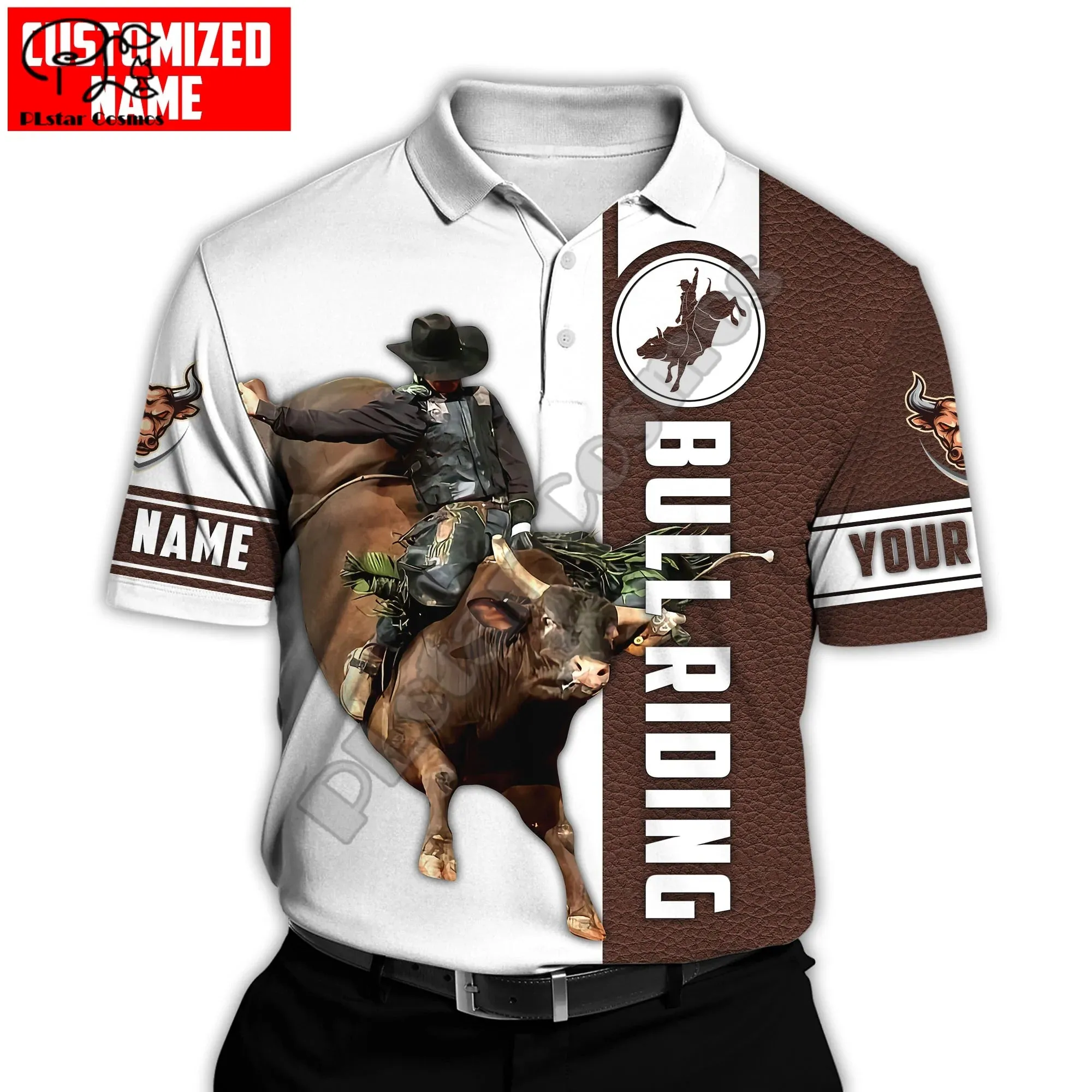 Rodeo Bull Riding Cowboy Tattoo 3DPrint Casual Polo Shirts