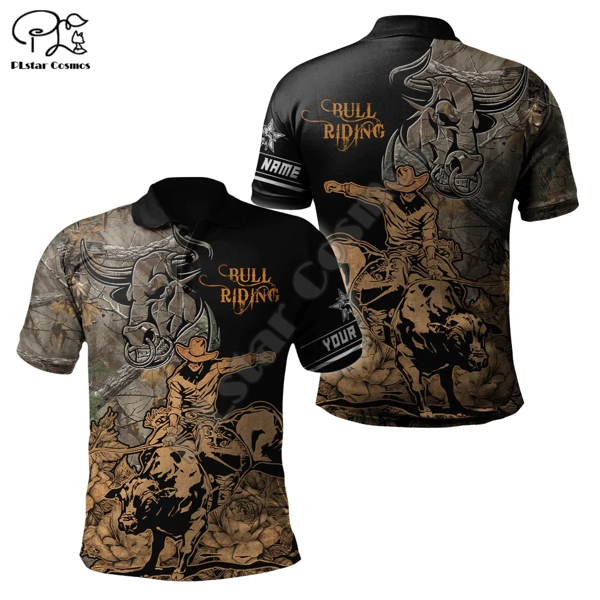 Rodeo Bull Riding Cowboy Tattoo 3DPrint Casual Polo Shirts
