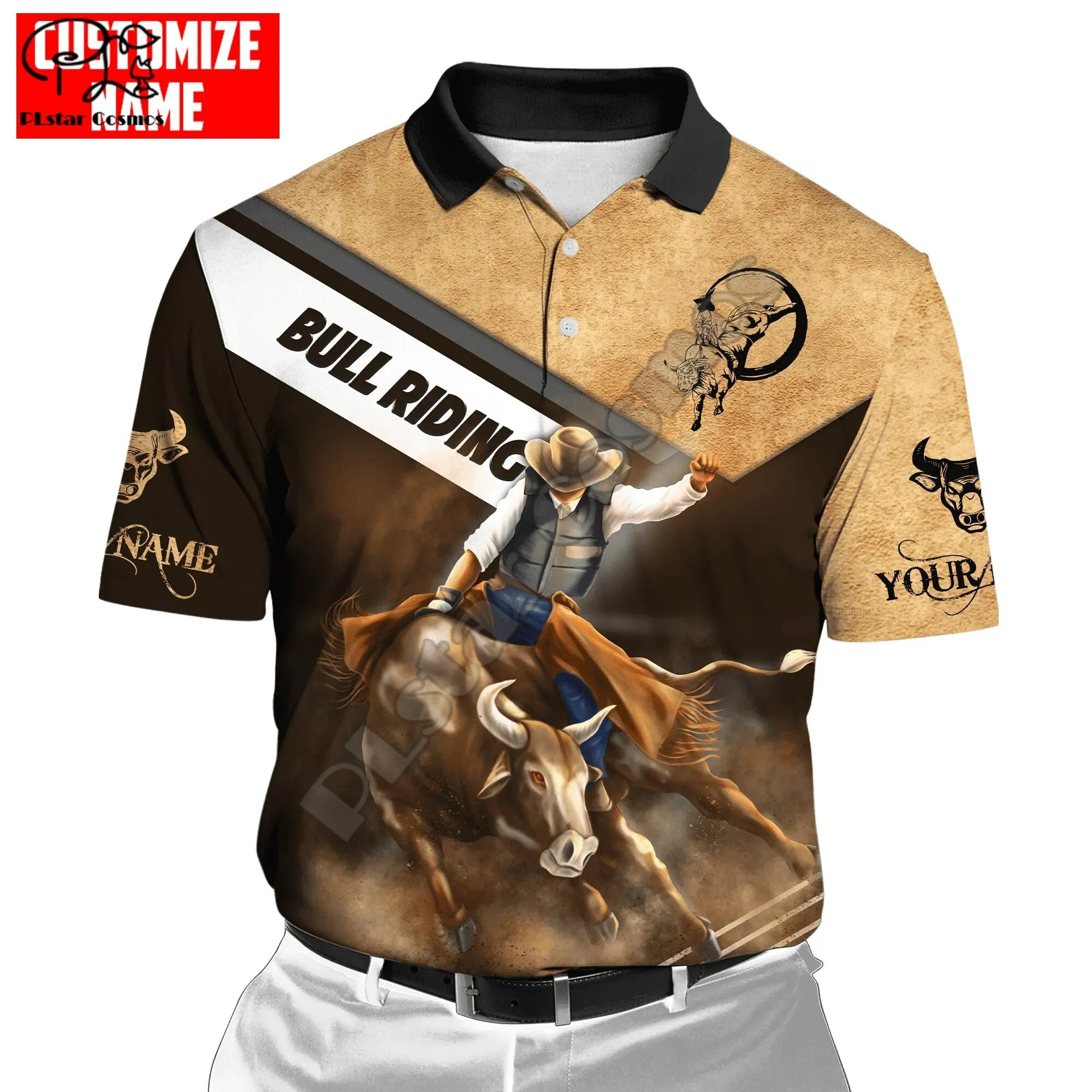 Rodeo Bull Riding Cowboy Tattoo 3DPrint Casual Polo Shirts