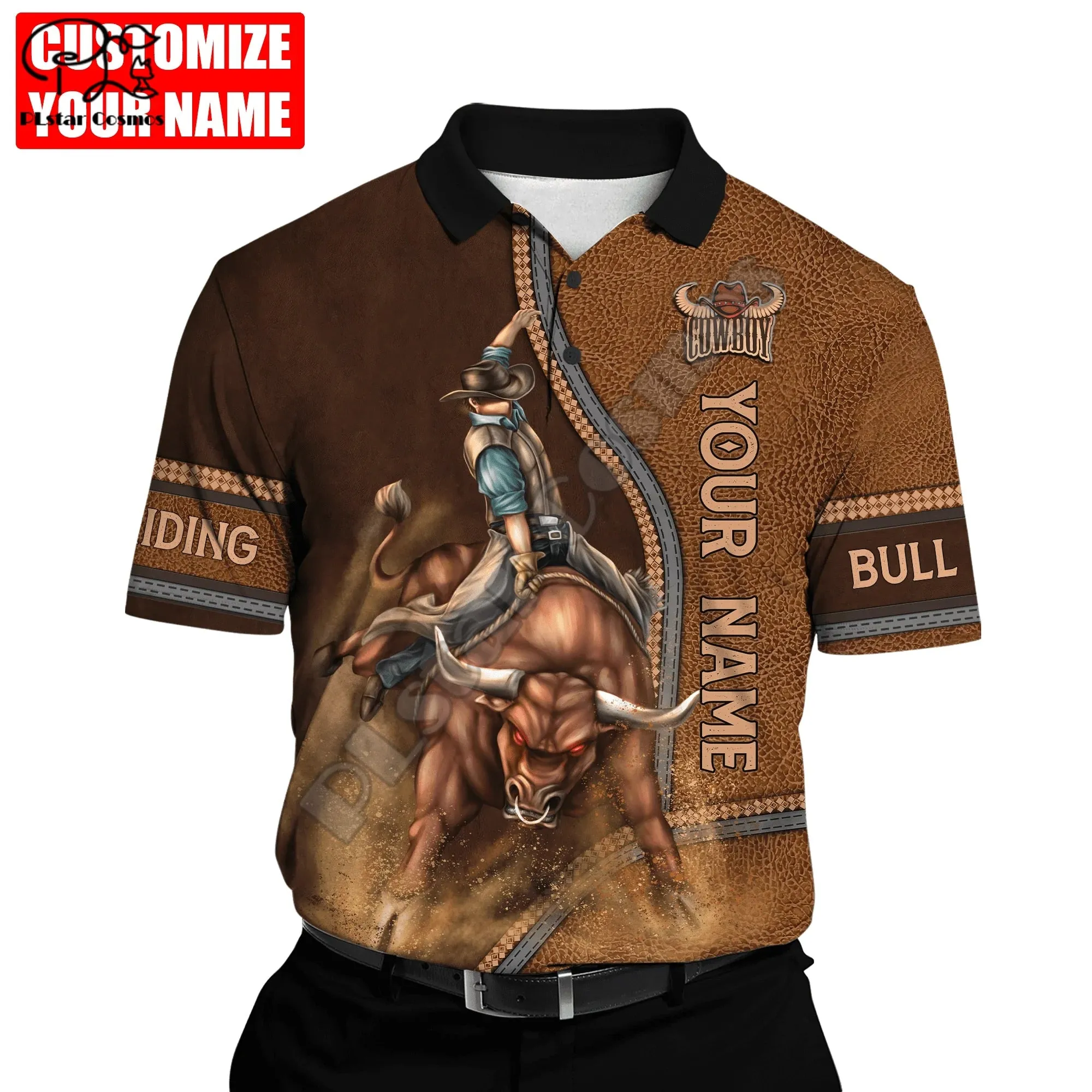 Rodeo Bull Riding Cowboy Tattoo 3DPrint Casual Polo Shirts