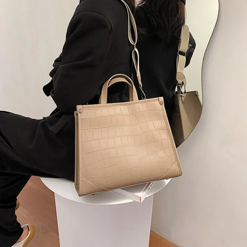 Simple Crocodile-inspired Texture Crossbody Handbags