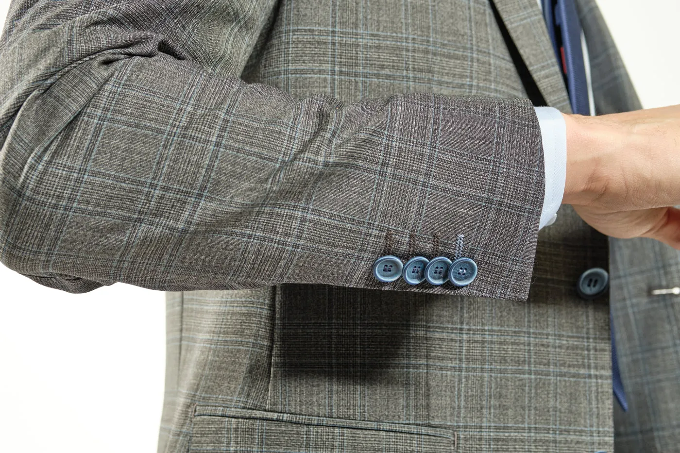 Slim Fit Grey Plaid With Blue Detail Two Piece Suit GB-REDA-19