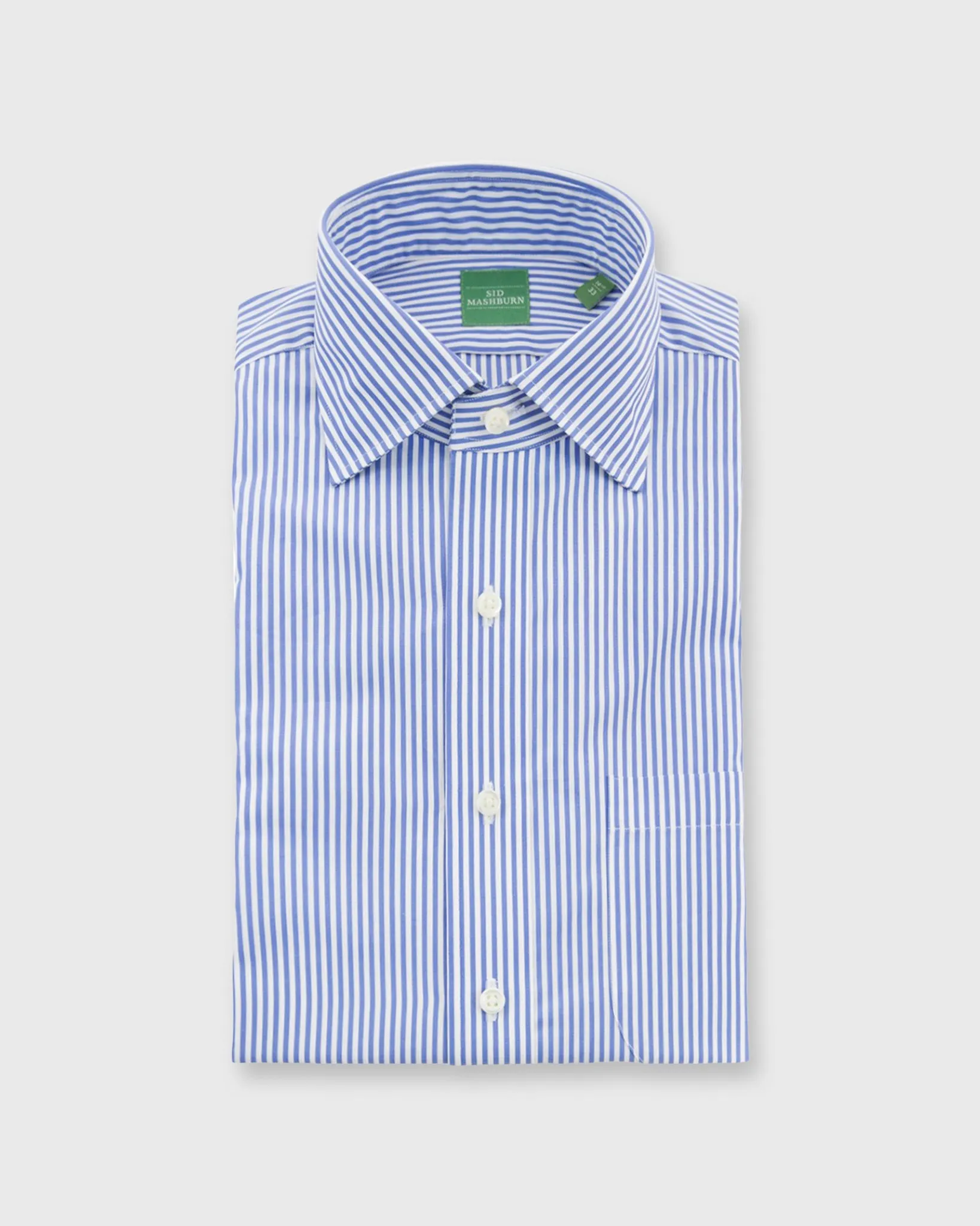 Spread Collar Dress Shirt in Blue Bengal Stripe Poplin