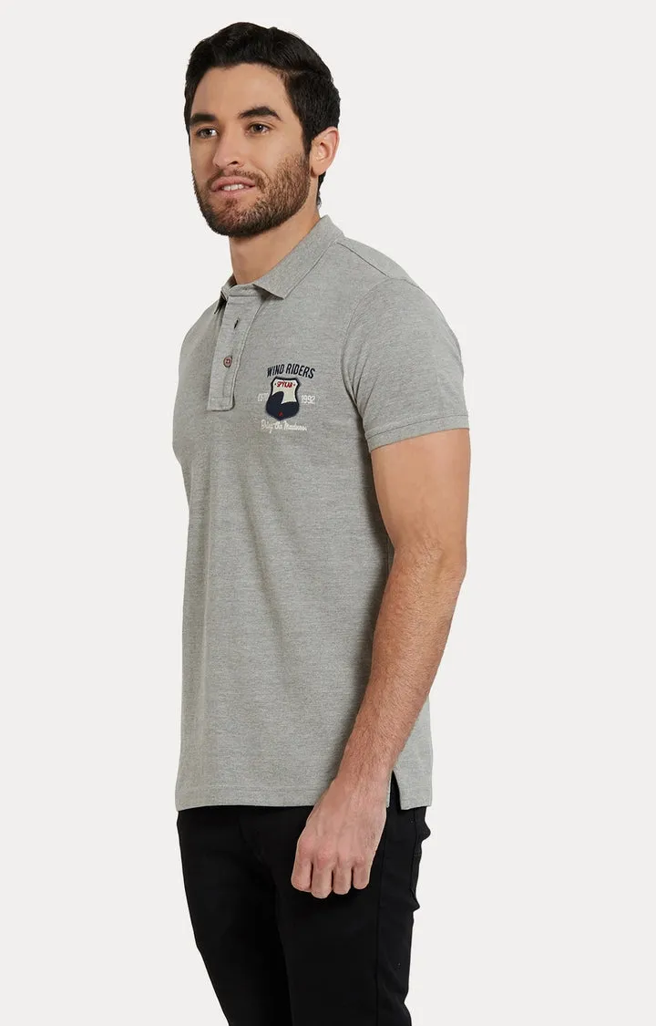 Spykar Grey Melange Slim Fit Polo Tshirt For Men
