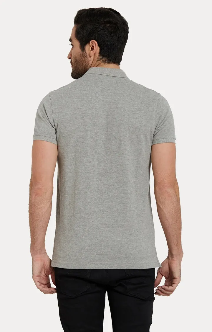 Spykar Grey Melange Slim Fit Polo Tshirt For Men