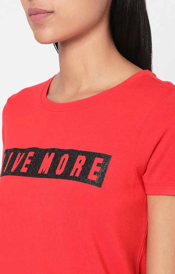 Spykar Women Orange Cotton Regular Round Neck T-Shirts