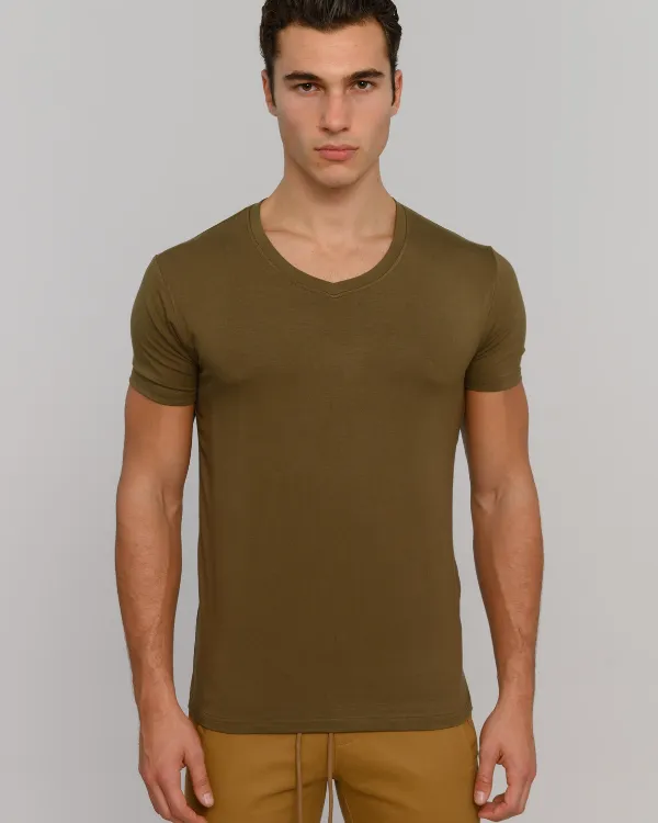 The ESNTL Olive V-Neck Tee