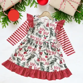 Winter Fun Girls Twirl Dresses - Holly Jolly - Red Stripe
