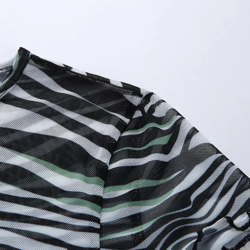 Zebra Animal Striped Print Sexy Transparent Mesh Summer Cute Harajuku Kawaii Tees