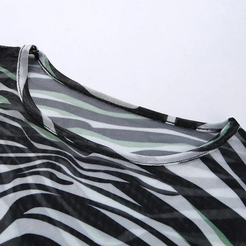 Zebra Animal Striped Print Sexy Transparent Mesh Summer Cute Harajuku Kawaii Tees